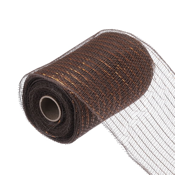 Uxcell 6 Inch Glitter Poly Burlap Mesh for Wreath Ribbon 10 Yard Dark Brown & Gold