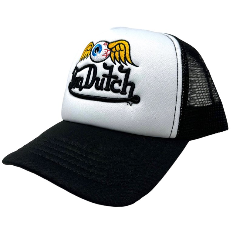 Von Dutch Trucker Hat White Black Flying Eyeball Wordmark Embroidered Cap OS USA Von Dutch Trucker Hat White Black Flying Eyeball Wordmark  main image 2