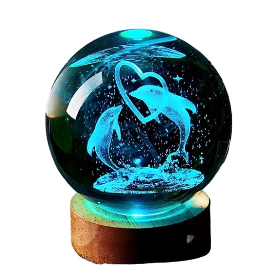 HIBIBUD 2026 New 3D Dolphin Crystal Ball Night Light Colorful Desktop Table Lamp for Bedroom, Living Room, Office, Kids Room, Night Light, Decorative Lamp, Gift Idea.
