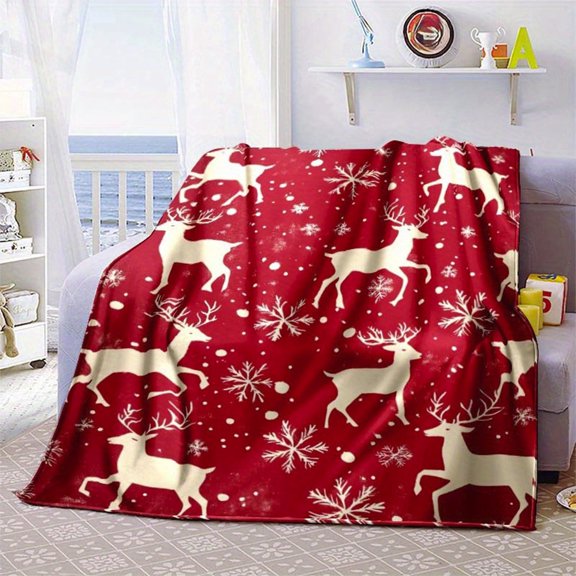 AuroraX Christmas Blankets and Throws Breathable Red Microfiber Cozy Throws Christmas Room Decor Elk(28x40 inch)