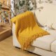 thumbnail image 2 of Manta de tiro de punto suave con borla, mantón de siesta de oficina, funda decorativa para sofá, cama, sofá, para viajes, amarillo Eigraketly LF000012-02B, 2 of 7