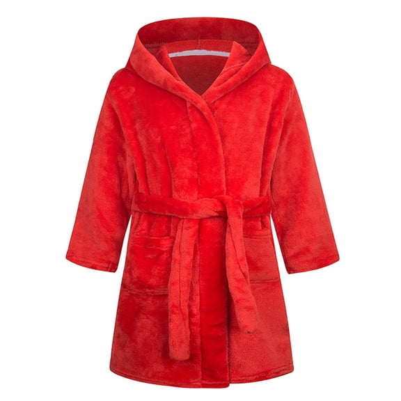 Qudderr Toddler Kids Boys Girls Flannel Robes Soft Warm Hooded Bathrobes Baby Fall Winter Printed Sleepwear with Belt for Unisex Size 2-13T