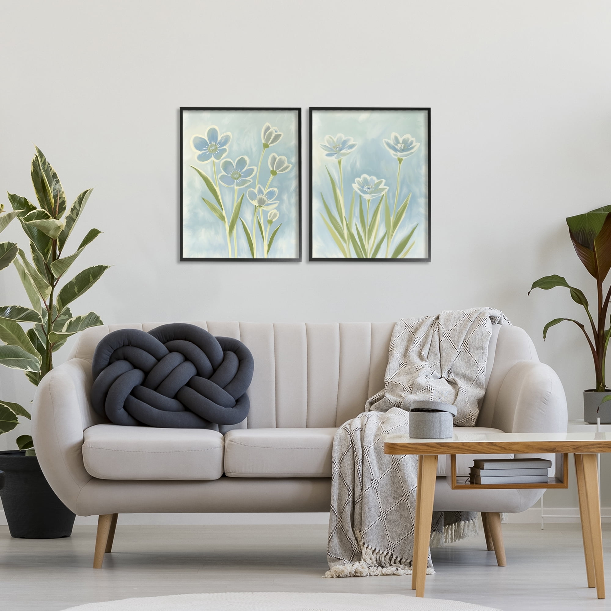 Stupell Industries Contoured Blue Petals 2 Piece Black Framed Giclee Art Set, design by Kim Allen