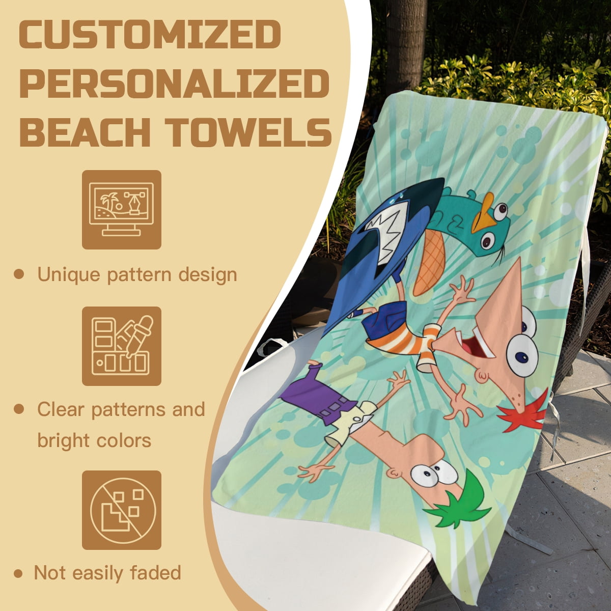 Phineas and Ferb Beach Towel Gift for Women Girls Boys Teenager Men 30"x60" Quick Drying Microfiber