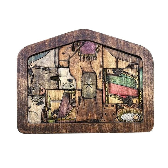 Puzzle with Wood Burned Design, Wooden Puzzles Game for Kids Digital Ornament