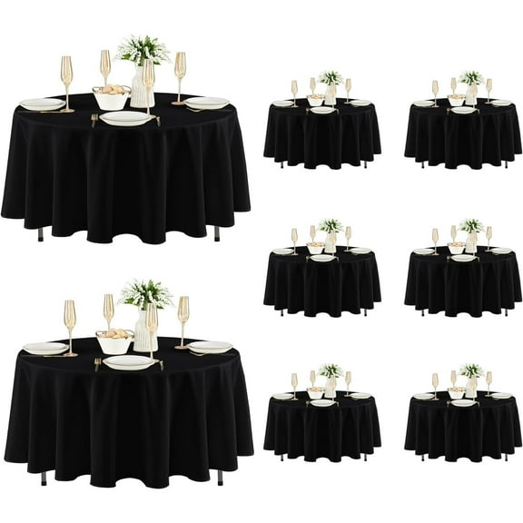 8 Pack Round Tablecloths: Stain Resistant Wrinkle Free Circle Table Clothes, Washable Reusable Polyester Table Covers for Wedding Party Birthday Banquet Reception(Black, 84 Inch)