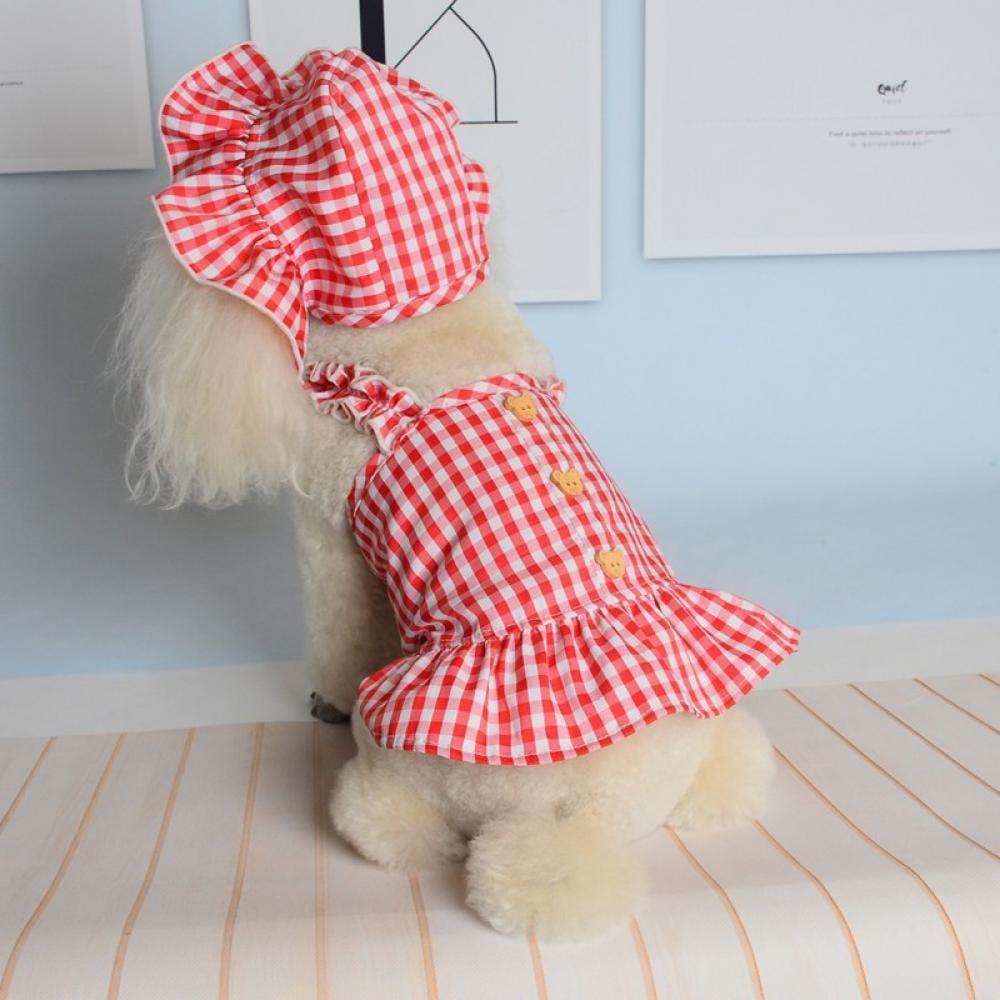  CARO Dog Dress Skirt for Small Girl Puppy Vest Dresses Classic  Stripes with Denim Elements of Clothes Pet Clothing Patriotic Costume  Suitable and Medium-Sized Dogs, Red white : Pet Supplies