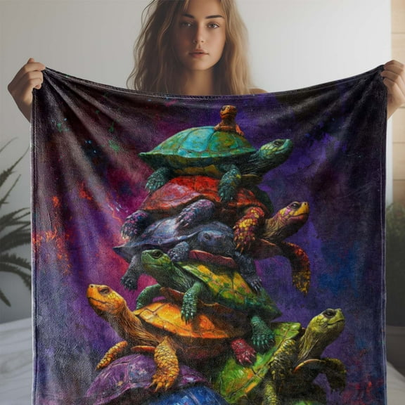 Cozy Flannel Turtle Print Blanket - Soft, Warm & Versatile for Couch, Bed, Car, Office, Camping | All-Season Gift Idea