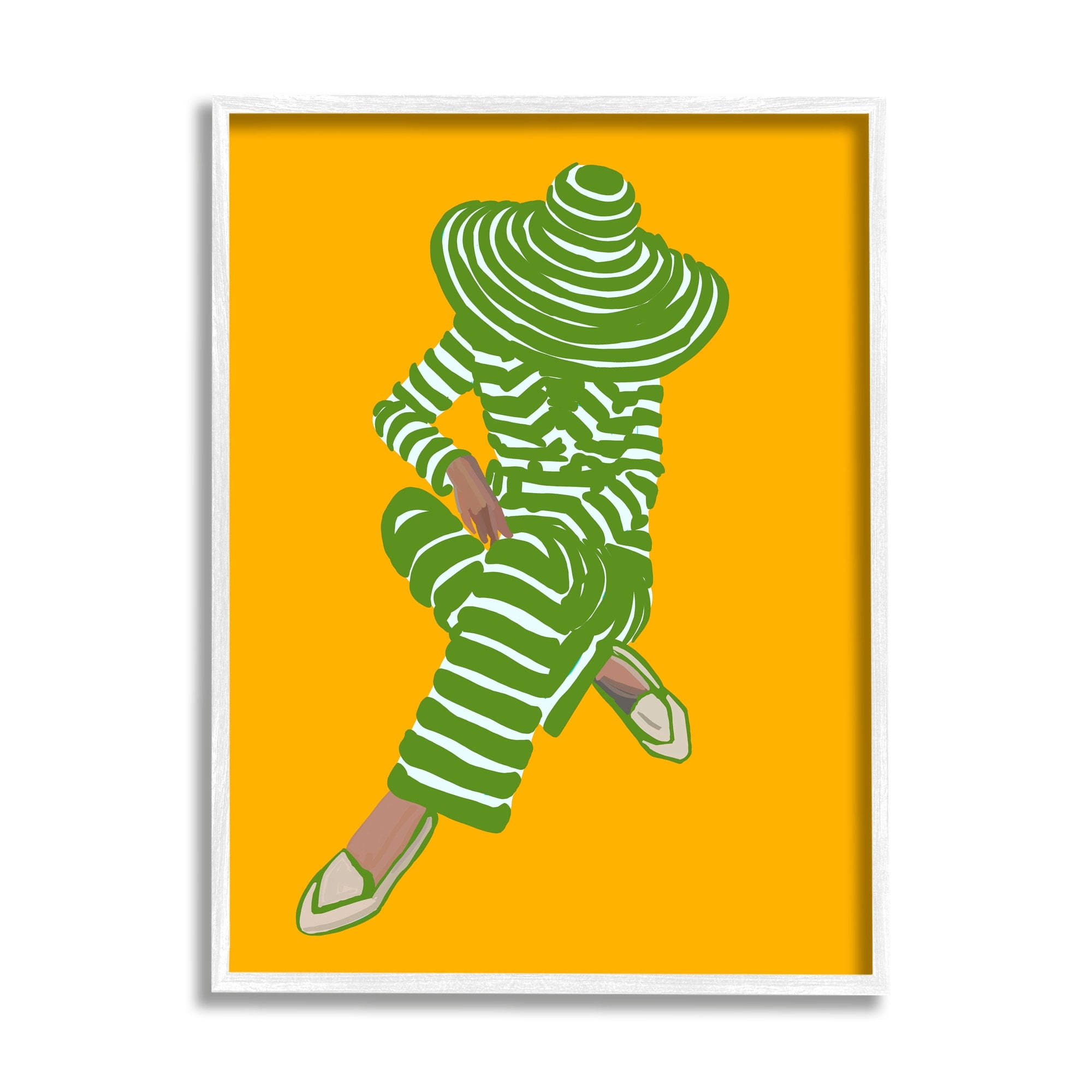 Stupell Industries Patterned Stripes Fashion Outfit Modern Woman Sitting Graphic Art White Framed Art Print Wall Art, Design by Amelia Noyes