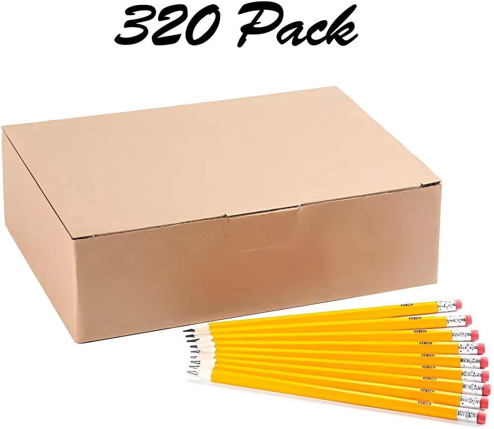 Wood-Cased #2 HB Pencils, Yellow, Pre-sharpened, Bulk Pack, 320 pencils