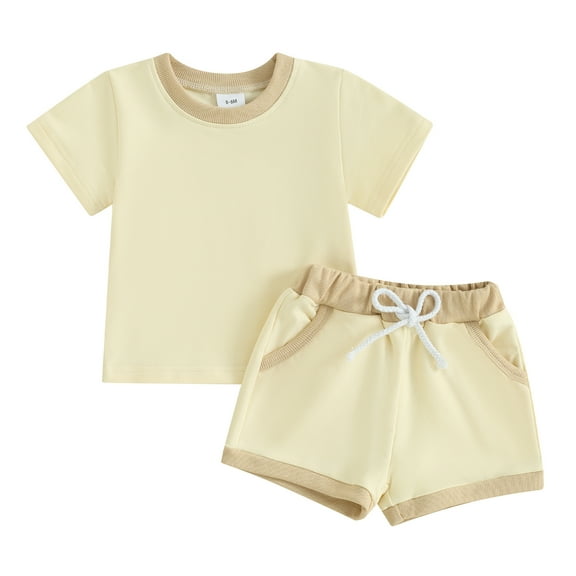 Bagilaanoe 2pcs Toddler Baby Girl Shorts Set Contrast Color Short Sleeve T Shirt Tops   Shorts 6M 12M 18M 24M 3T Kids Casual Summer Clothes
