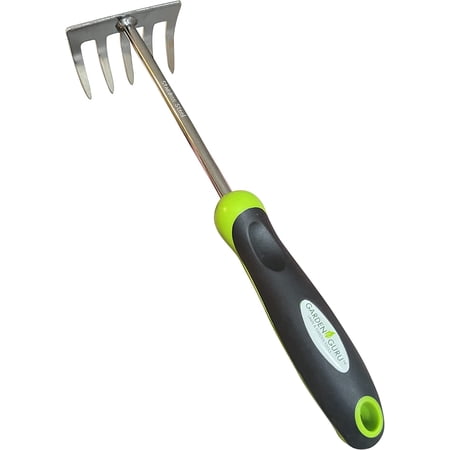 Garden Guru Stainless Steel Hand Rake Cultivator Tiller Tool with Ergonomic Handle