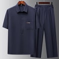 thumbnail image 2 of Jessboyy Mens Pants Sets 2 Piece Button Down Short Sleeve Shirts and Pants Outfits Set 2pc Casual Relaxed Fitted Going Out Spring Outfit Navy,XXXL, 2 of 3