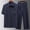 Navy, variant on Mens 2 Piece Set Casual Outfits Button Up Short Sleeve Shirt & Loose Fitted Pants Tracksuit Walking Suits