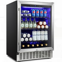 KNDKO (156 Can/3.2 Cu.ft) Beverage Refrigerator Cooler, 24" Wine Cooler with Stainless steel frame Glass Door, Temperature Control, LED Light