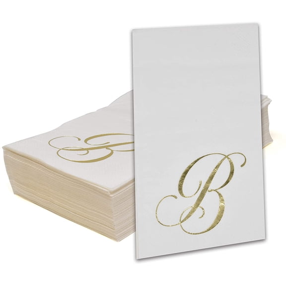 Gift Boutique Monogram Guest Napkins Letter B, 100 Count, 3-Ply Disposable Paper Napkins, Gold Foil White Party Napkins for Wedding, Bathroom, Events