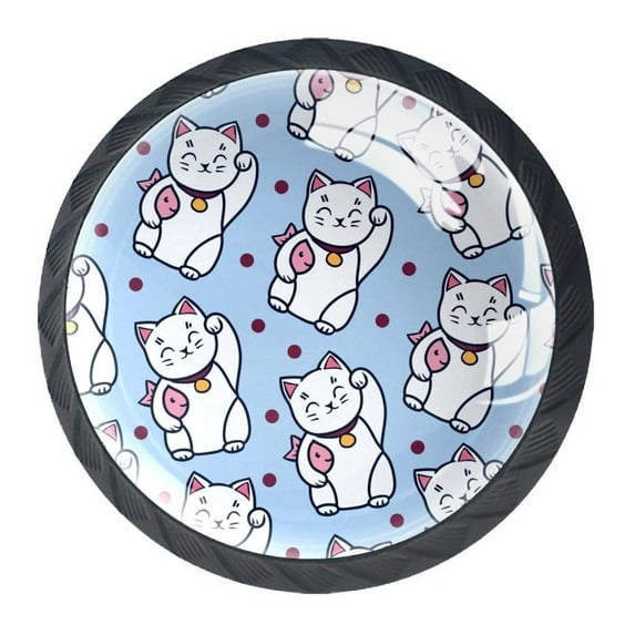 4 Pcs Lucky Cats Fish Blue Knobs for Kitchen Cabinet Cupboard Dresser Bookcase Drawer Pulls Handles Round Home Decor