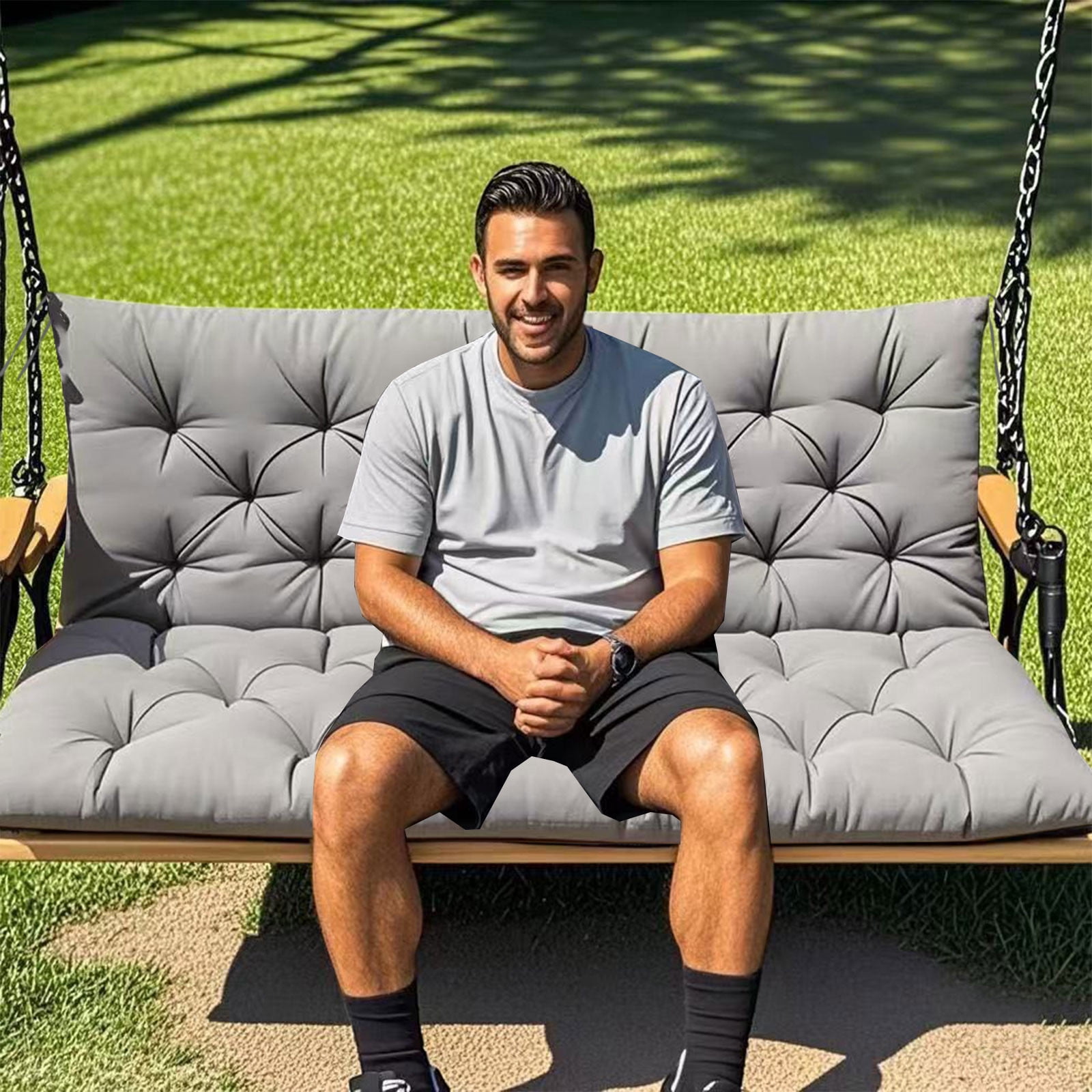 YOTQUSKI Outdoor Swing Cushions, Porch Swing Cushions 3 Seater Replacement with Backrest, Outdoor Thickened Bench Cushion with Ties for Porch,Patio,Backyard,Garden and Lawn