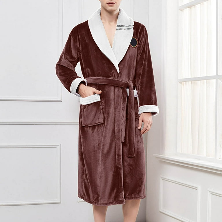 Pajamas Sets For Men Comfortable Loose Thick Wool Matching Color Bathrobe Home Decor Casual Sleepwear Set Cozy Nightwear Set Brown Nightwear M