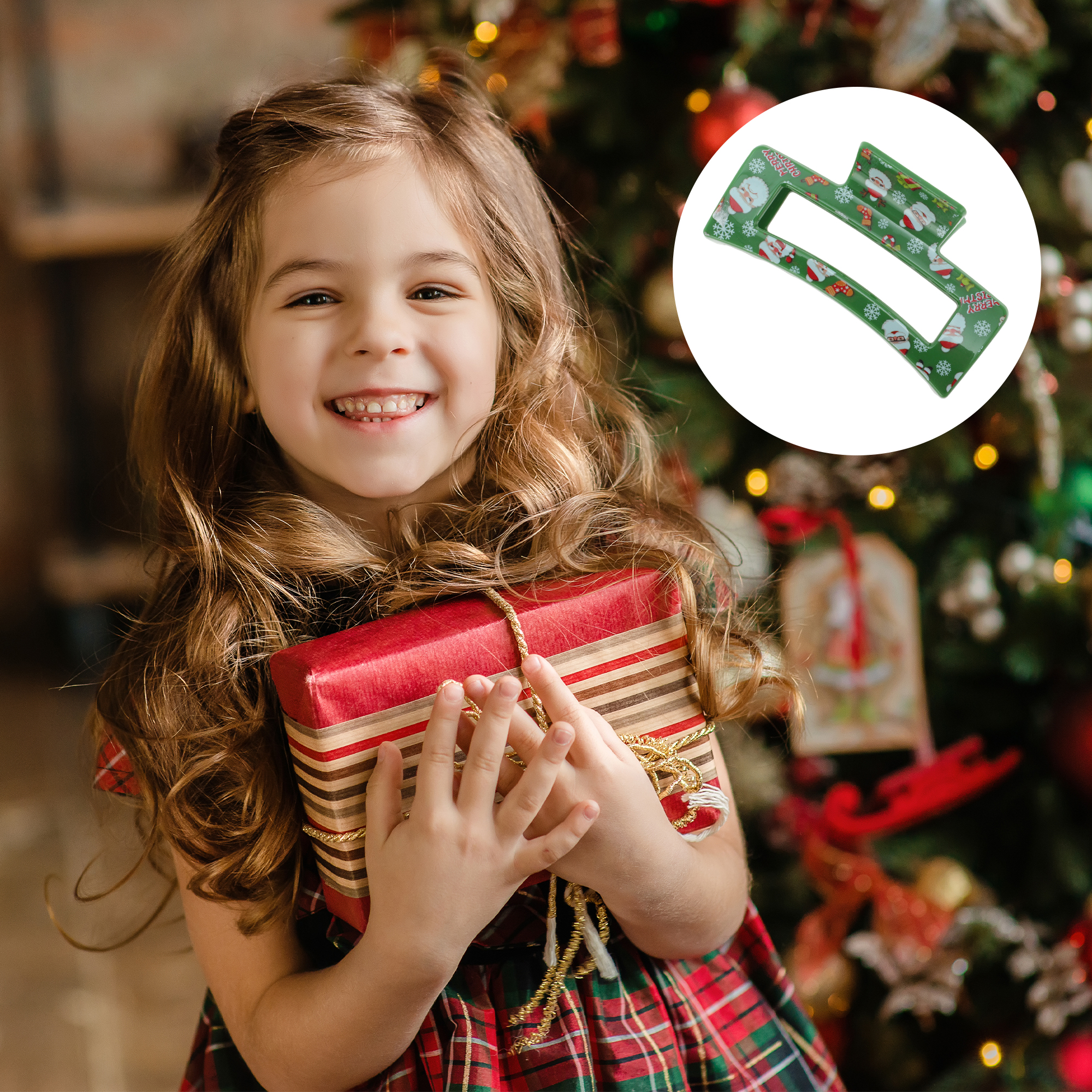Unique Bargains Square Santa Claus Hair Clips 3.35"x1.77"x1.57" Green 1 Pc