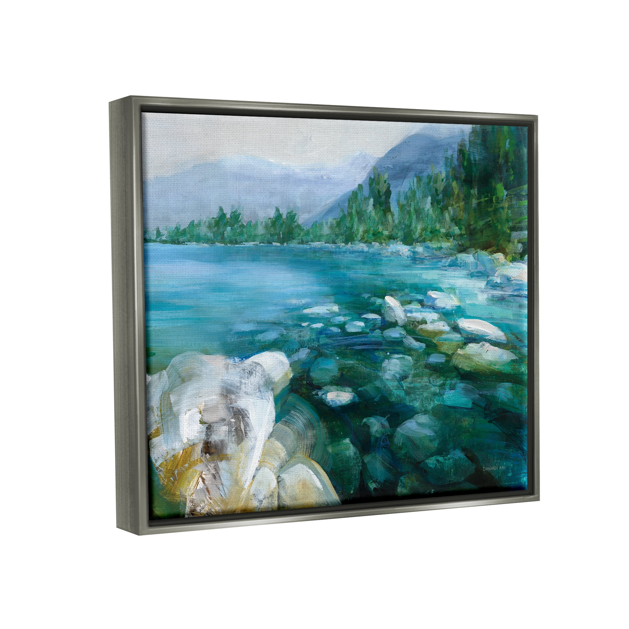 Stupell Industries Rocky River Landscape Nature Painting Gray Floater Framed Art Print Wall Art, 31 x 25