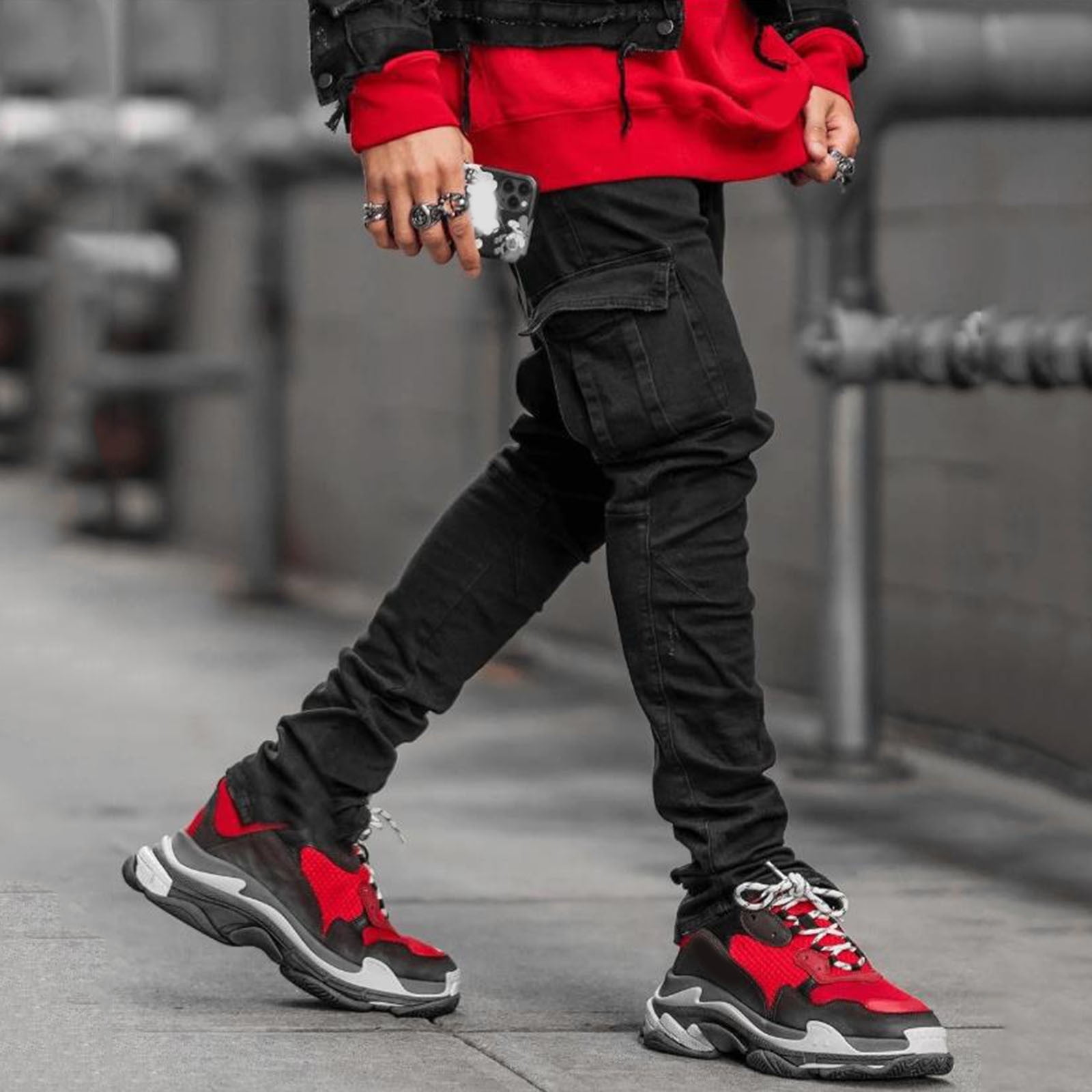 Eashery Men Pants Joggers Ripped Jeans Slim Fit Skinny
