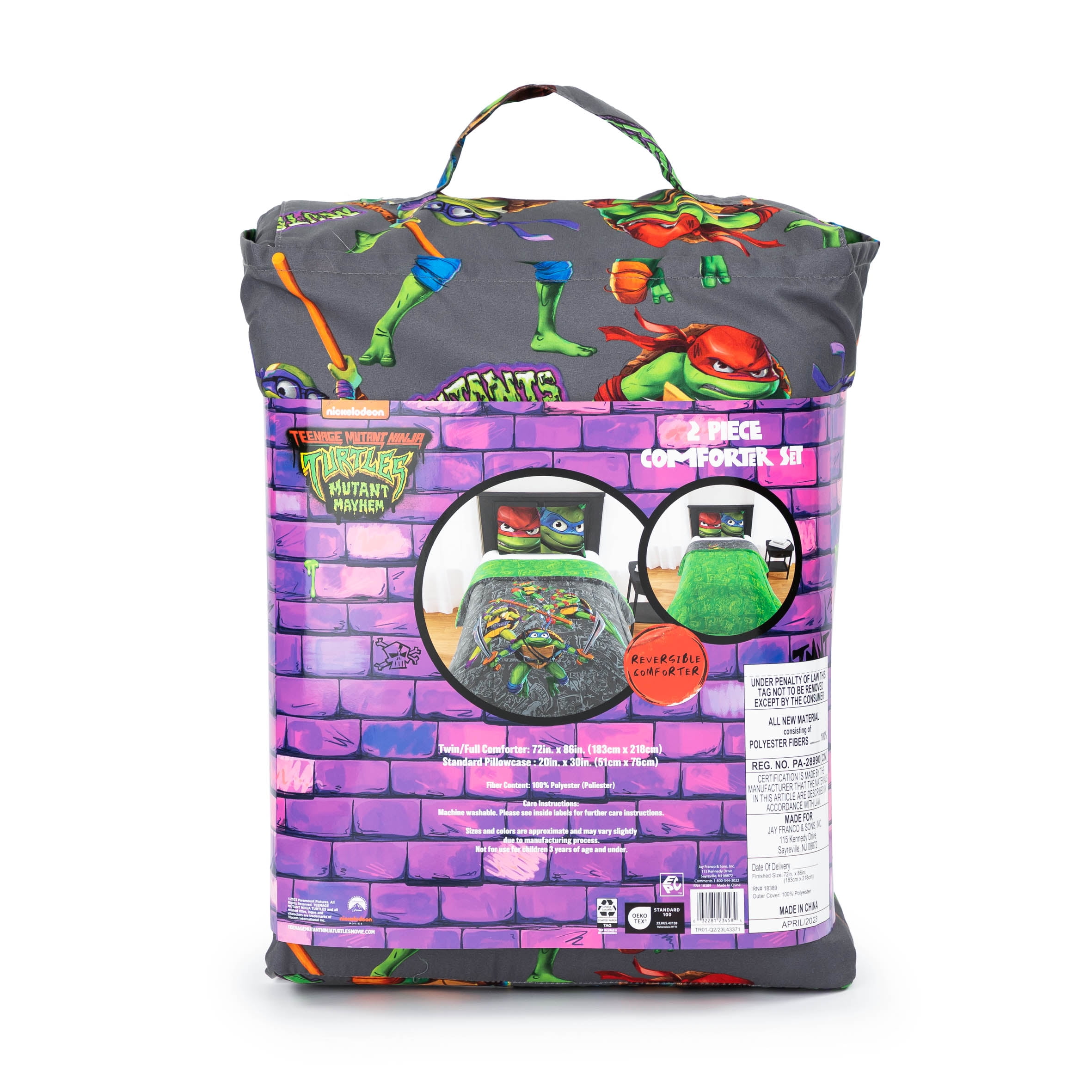 Teenage Mutant Ninja Turtles Kids 2 Piece Grey Reversible Comforter and Pillowcase Bedding Set, Twin/Full