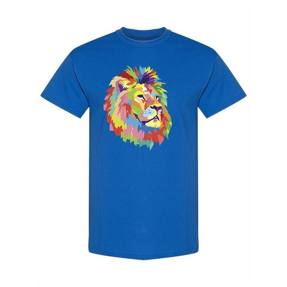 Colorful Lion Head Graphic T-Shirt Men -Image by Shutterstock, Male Medium