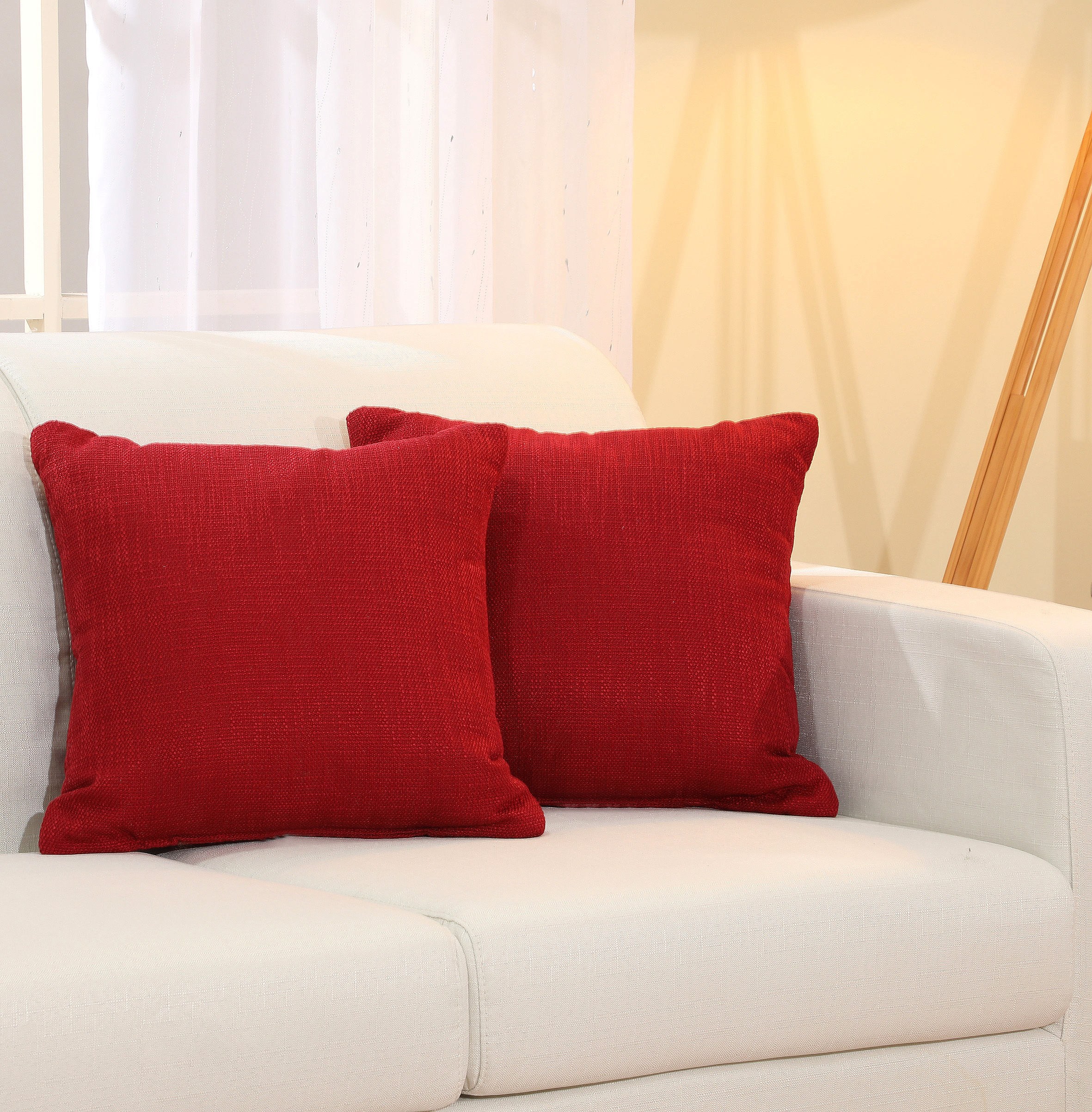 Mainstays Solid Texture Decorative Square Throw Pillow, 18" x 18", Red, 2 Pack