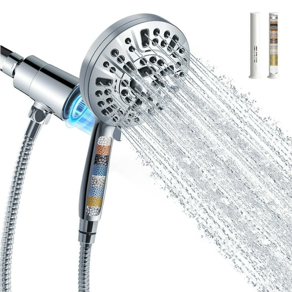 Aonhom Filtered Shower Head with Handheld, High Pressure 10 Spray Mode Chrome Showerhead with Magnetic Bracket, Extra-long 70 inch Stainless Steel Hose