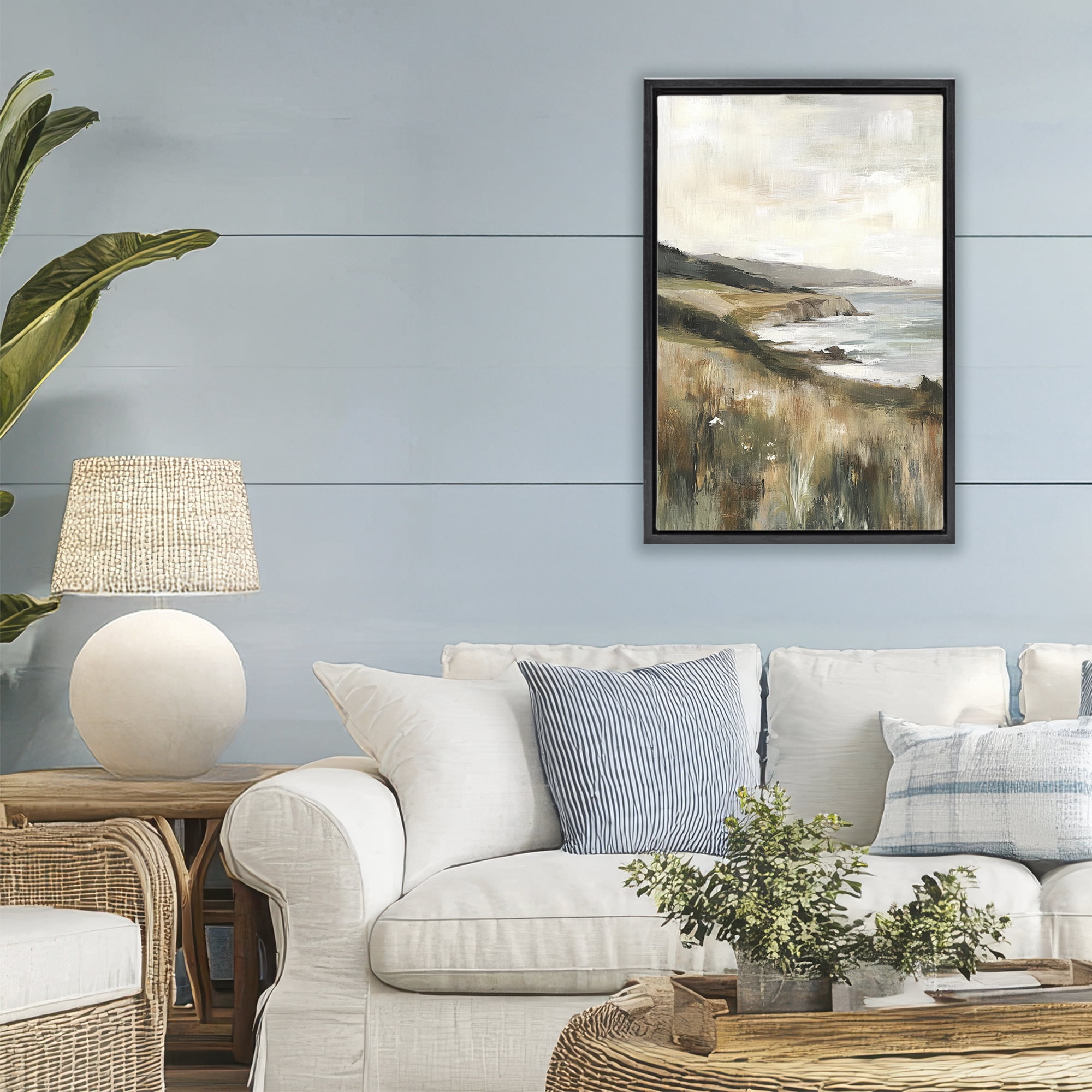 Stupell Industries Northern Coast Cliffside Black Framed Floater Canvas Wall Art, design by Petal Prints Design