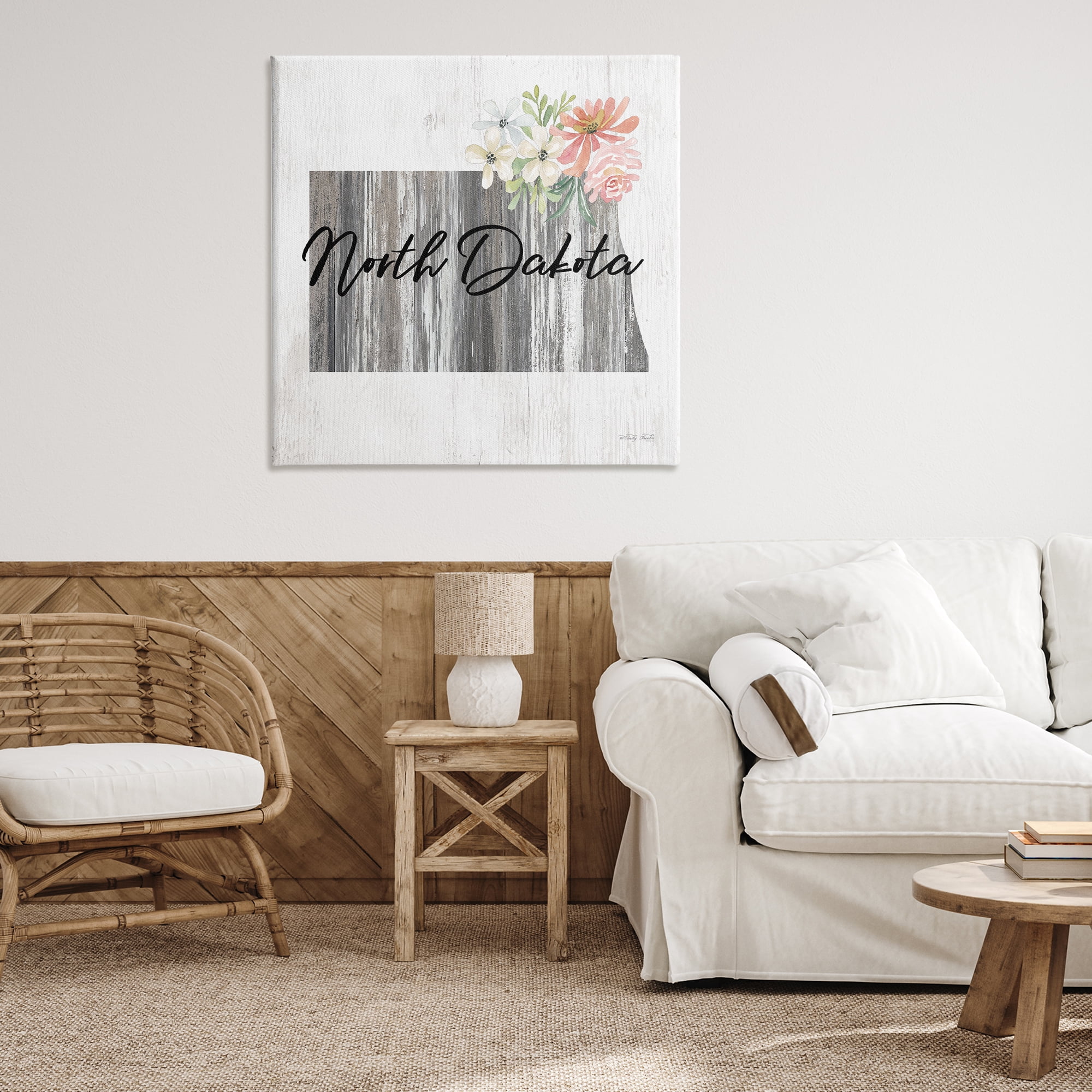 Stupell Industries Shabby Chic North Dakota Botanical & Floral Painting Gallery Wrapped Canvas Art Print Wall Art, 36 x 36