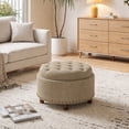thumbnail image 2 of AFO Round Ottoman with Storage and Tray, Upholstered Footrest Stool with Reversible Lid, 25 Inch Seat for Bedroom Living Room Entryway, Camel, 2 of 10