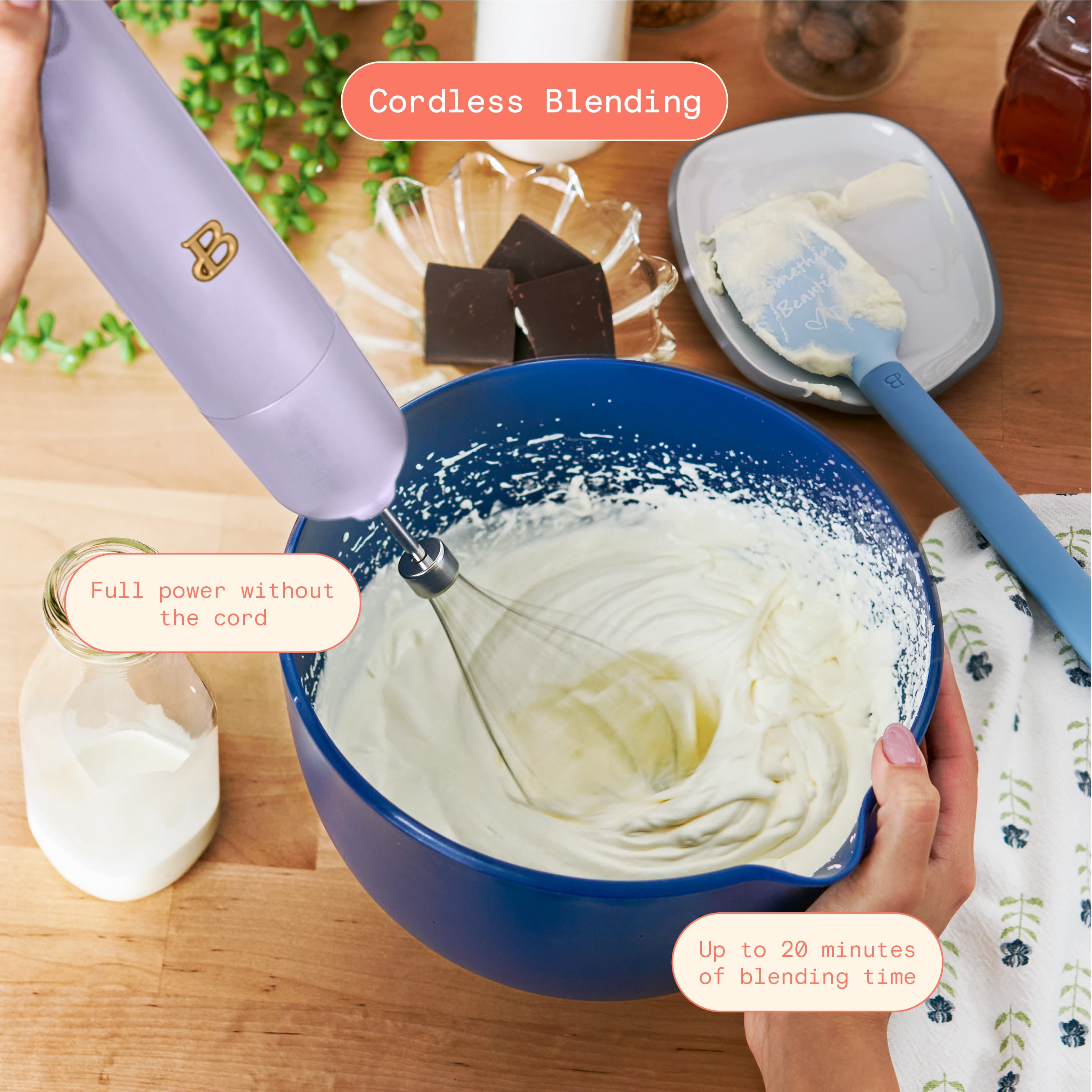 Beautiful Cordless Immersion Blender with Chopper, Whisk & Measuring Cup, Lavender by Drew Barrymore
