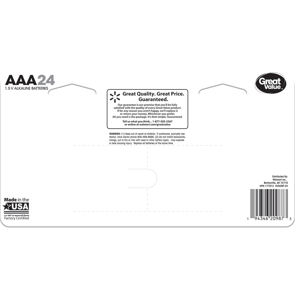 Great Value Alkaline AAA Batteries (24 Pack)