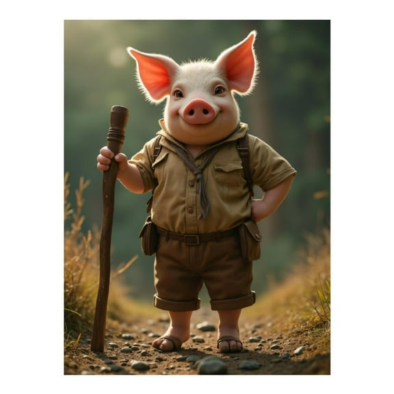 Diamond Art Kit for Adults, Explorer Pig Holding Walking Stick Diamond Painting for Adults Beginners, DIY Diamond Art Painting Kits, 5D Diamond Painting Crafts for Home Decor 12x16 Frameless
