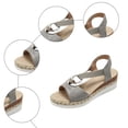 thumbnail image 5 of Rokment Women's Platform Chunky Heels Dressy Sandals Fashion Casual Metallic Silver Buckles Leather Elastic Ankle Strap Wedge Slingback Heeled Summer Comfortable Walking Shoes Grey Size 7.5, 5 of 7