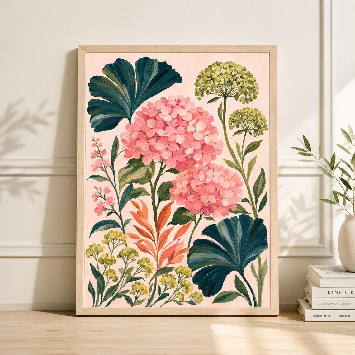 Pink Hydrangea Flower Print Botanical Floral Wall Art