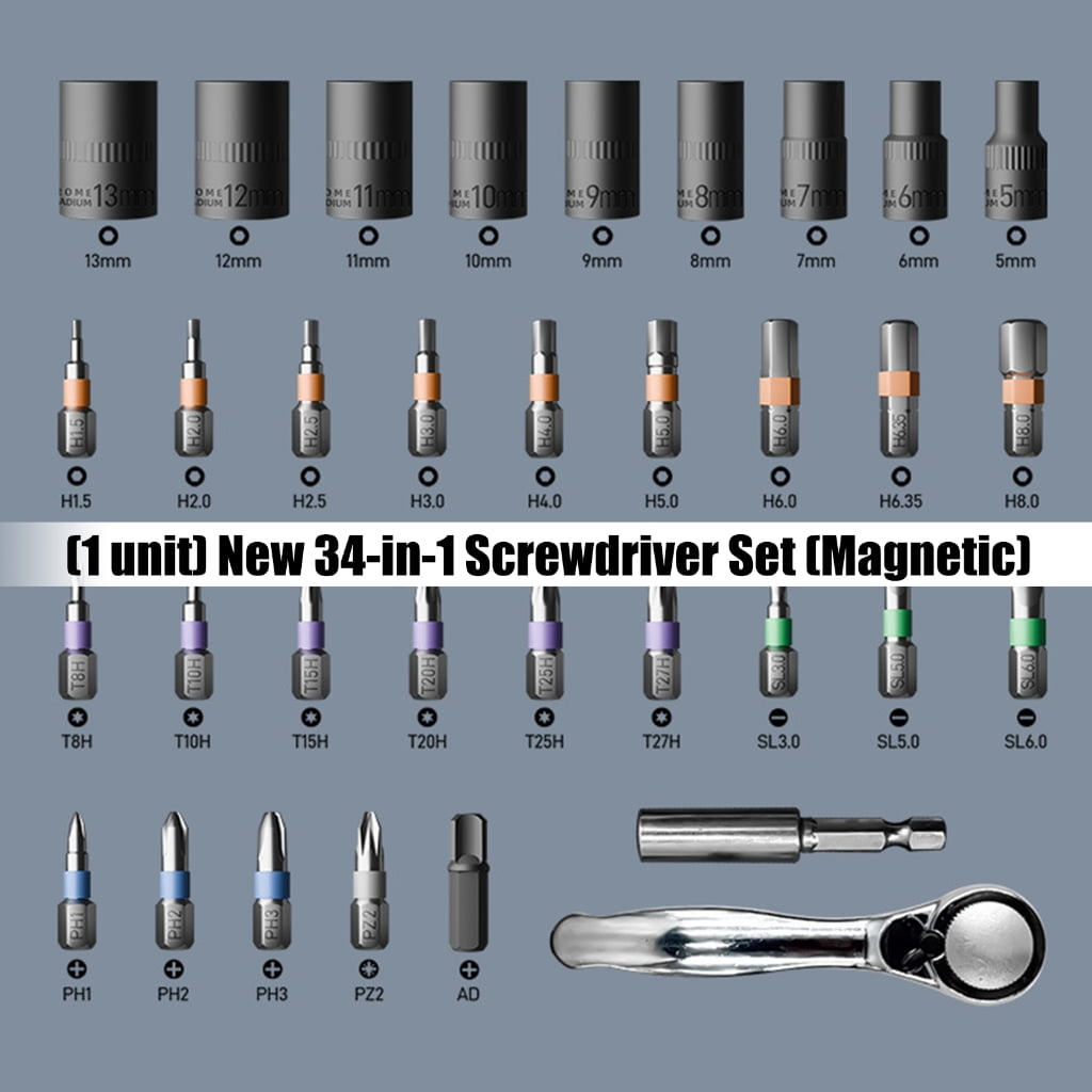 34 Piece Screwdriver Set With Alloy Steel Bits Ergonomic Handle For Craft Repairs