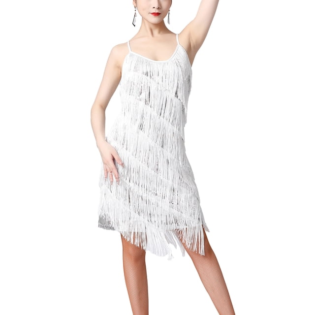 Alvivi Robe Vintage des Années 1920 pour Femme à Franges, Bretelles Spaghetti, Style Flapper à Pampilles, Robe de Cocktail pour Fête, Argent G