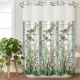 thumbnail image 3 of Dark Green Grass No Hook Shower Curtain Waterproof,Bathroom Curtains with Snap in Liners and See Through Top Window,Flower Dragonfly Retro Pastoral Rustic Hotel Bathtub Curtains Shower 72"Wx96"L, 3 of 8