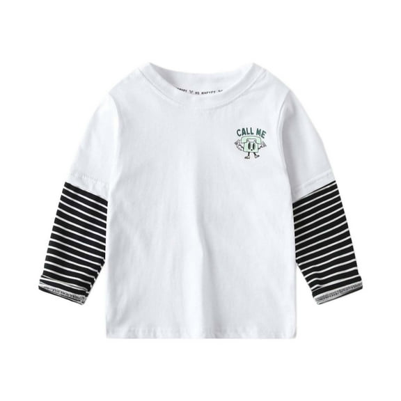 Bovxnpu Girls Long Sleeve T Shirts Kids Spring Fall Tops School Tee Middle And Large Children's Boys' Long-sleeved T-shirt Striped Sleeves Children's Round Neck Long-sleeved Top