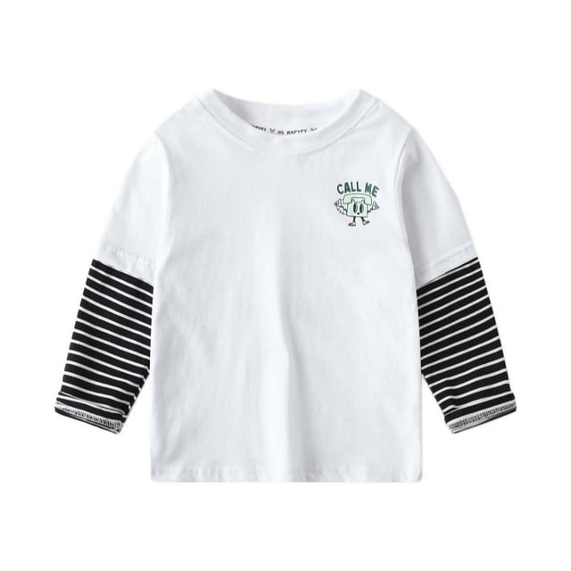 T-Shirt à Manches Rayées pour Garçons, Manches Longues, Faux Deux Pièces, Col Rond, Haut Décontracté et Confortable, Chandail pour Enfants et Tout-Petits