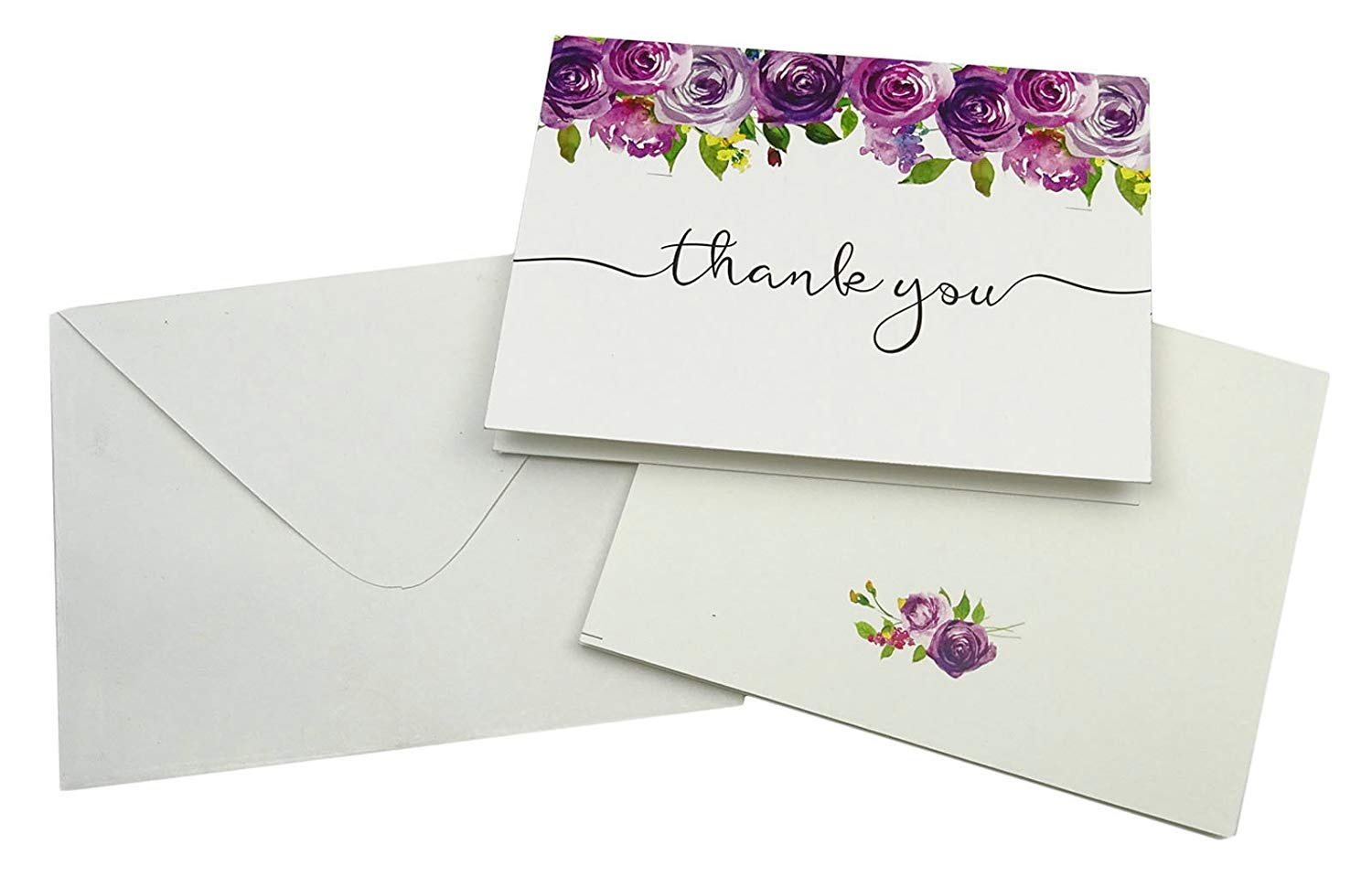 Darling Souvenir Floral Wedding Thank You Greeting Cards Pack Of 100 Pcs With White Envelopes