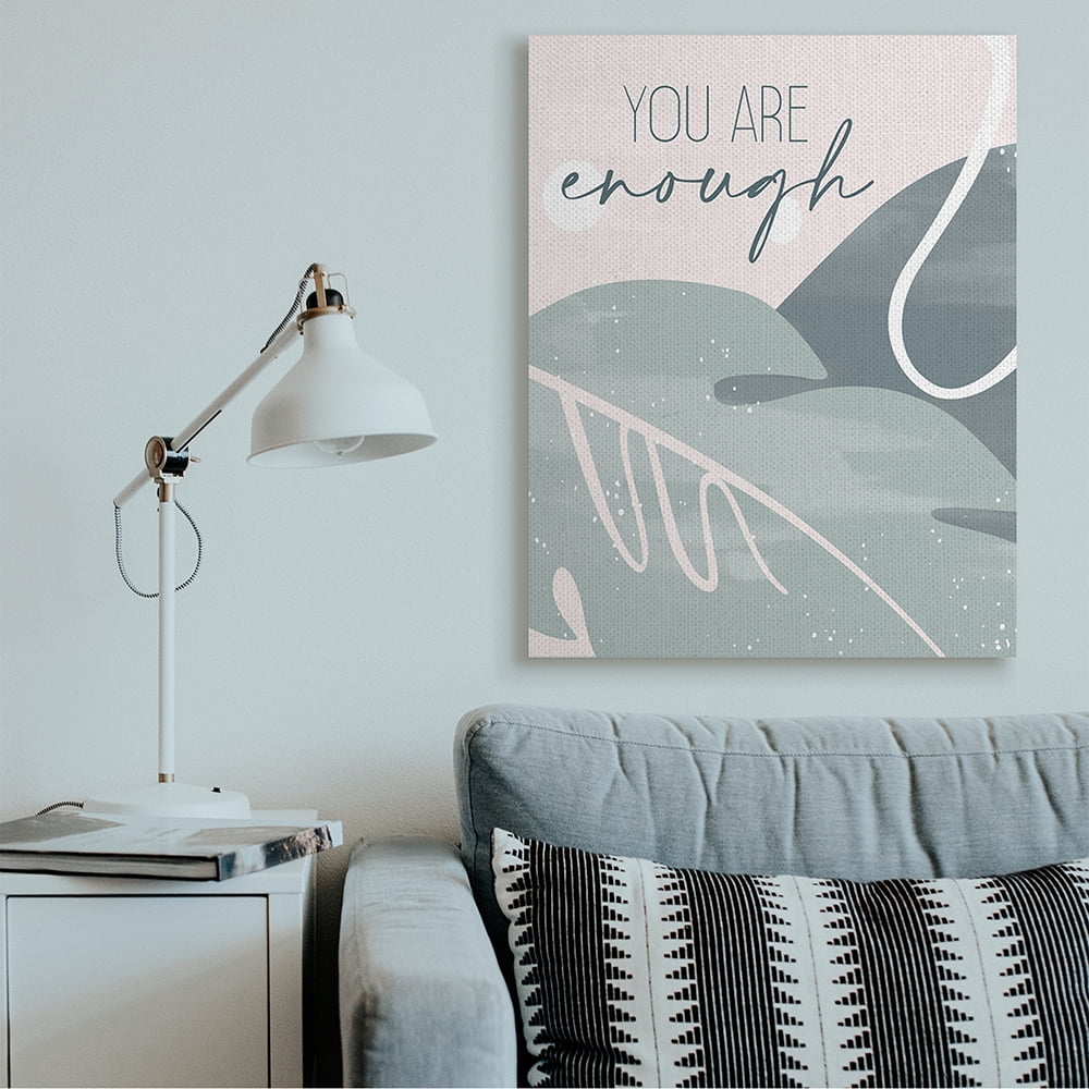 Stupell Industries You are Enough Phrase Soft Green Leaves Canvas Wall Art by Kim Allen
