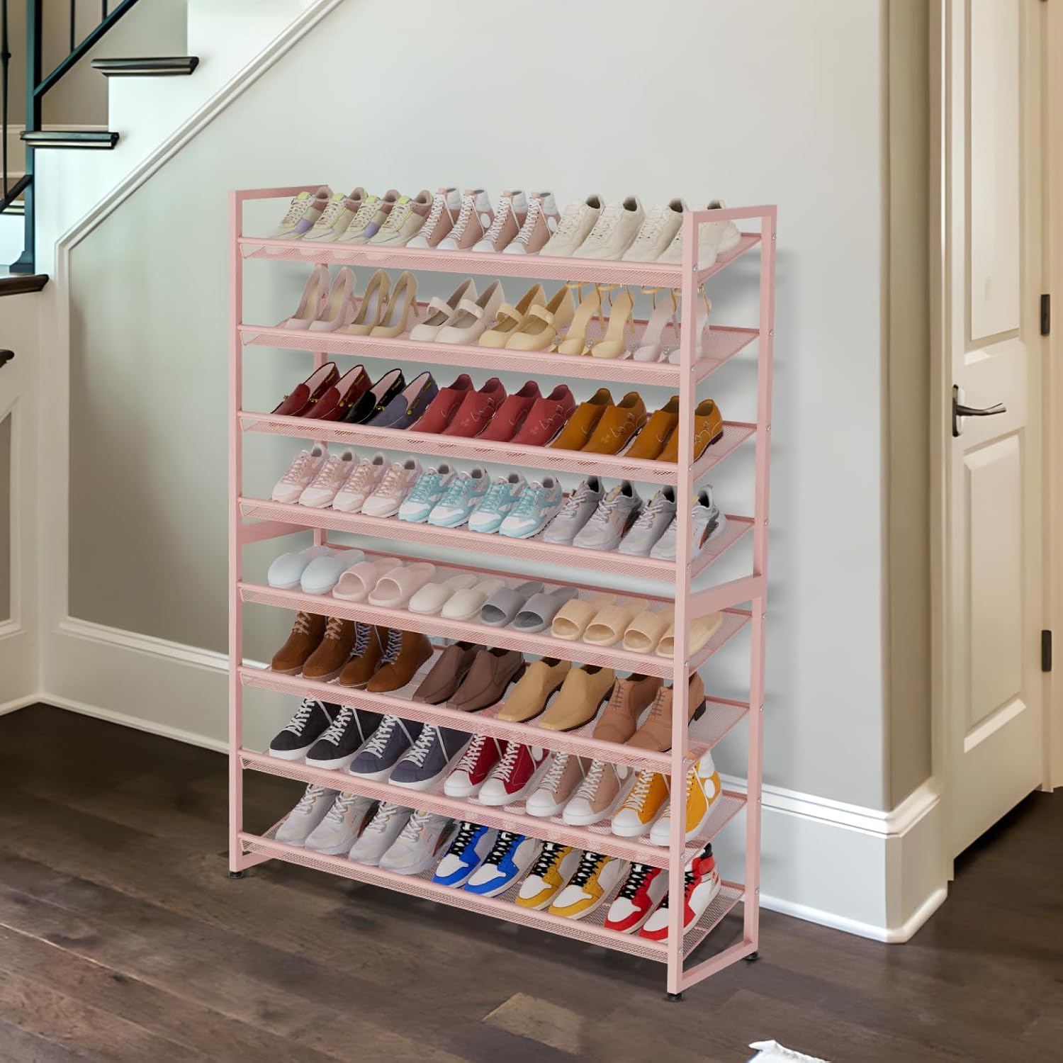 NEYCIL Large Shoe Rack, 8 Tiers Heavy Duty Metal Shoe Storage Rack for Closet Front Door Entrance, Up to 50 Pairs, Pink