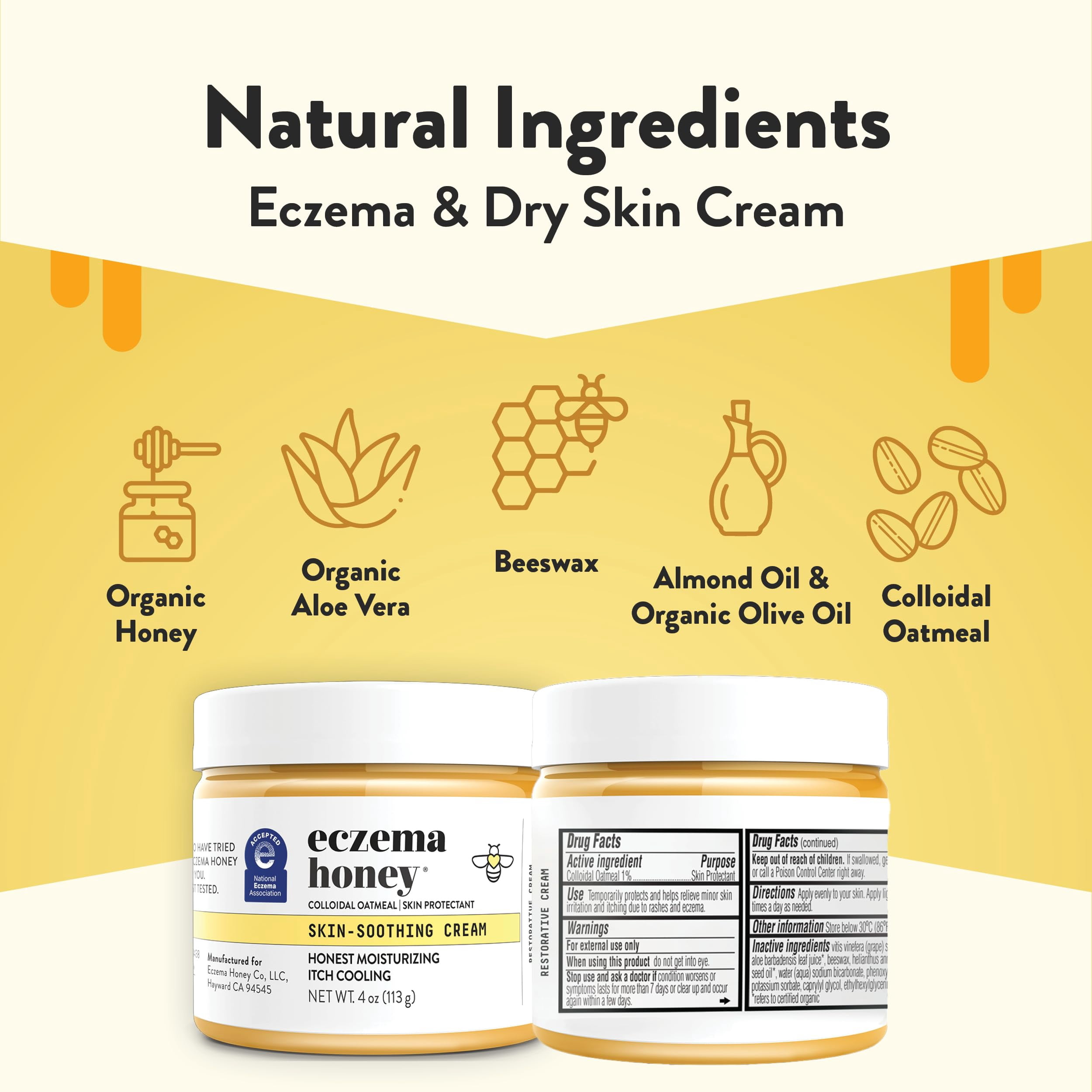 ECZEMA HONEY Original Skin-Soothing Cream - Organic Hand & Body Eczema Relief - Natural Honey Lotion for Dry, Itchy, & Irritable Skin (4 Oz)