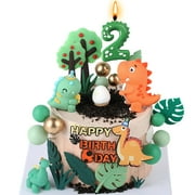 Dinosaur Cake Decorations Set,with Dinosaur Leaves ITL1 Grasses Cake Dinosaur Number 2 Candles Included for Birthday Party Decorations,Dinosaur Cake Toppers for Boys (2st birthday dinosaur)