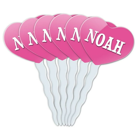 Noah Heart Love Cupcake Picks Toppers - Set of 6