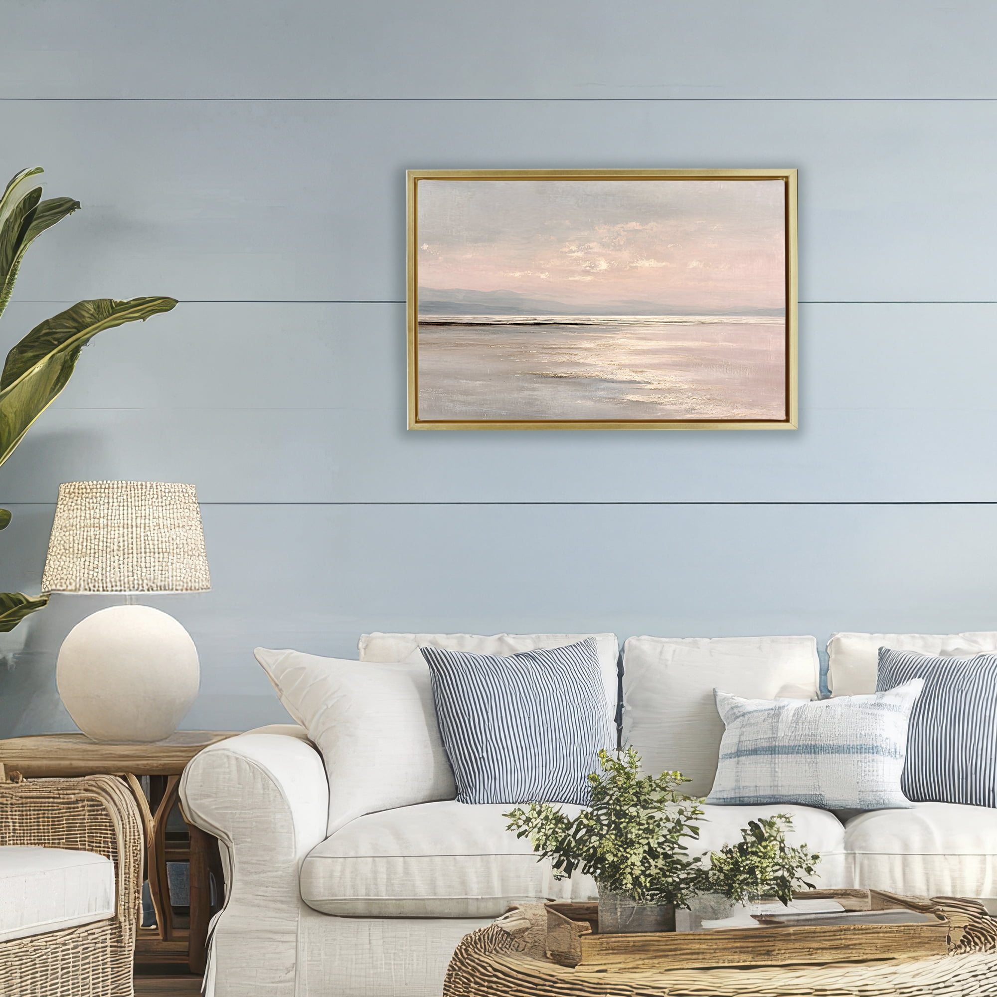 Stupell Industries Vast Blush Seascape Gold Framed Floater Canvas Wall Art, design by Jacky Ngan